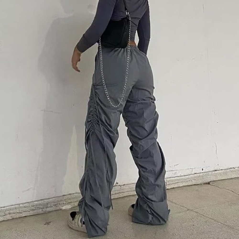 Baggy Parachute Pants for Women Low Waist Ruched Cargo Pants